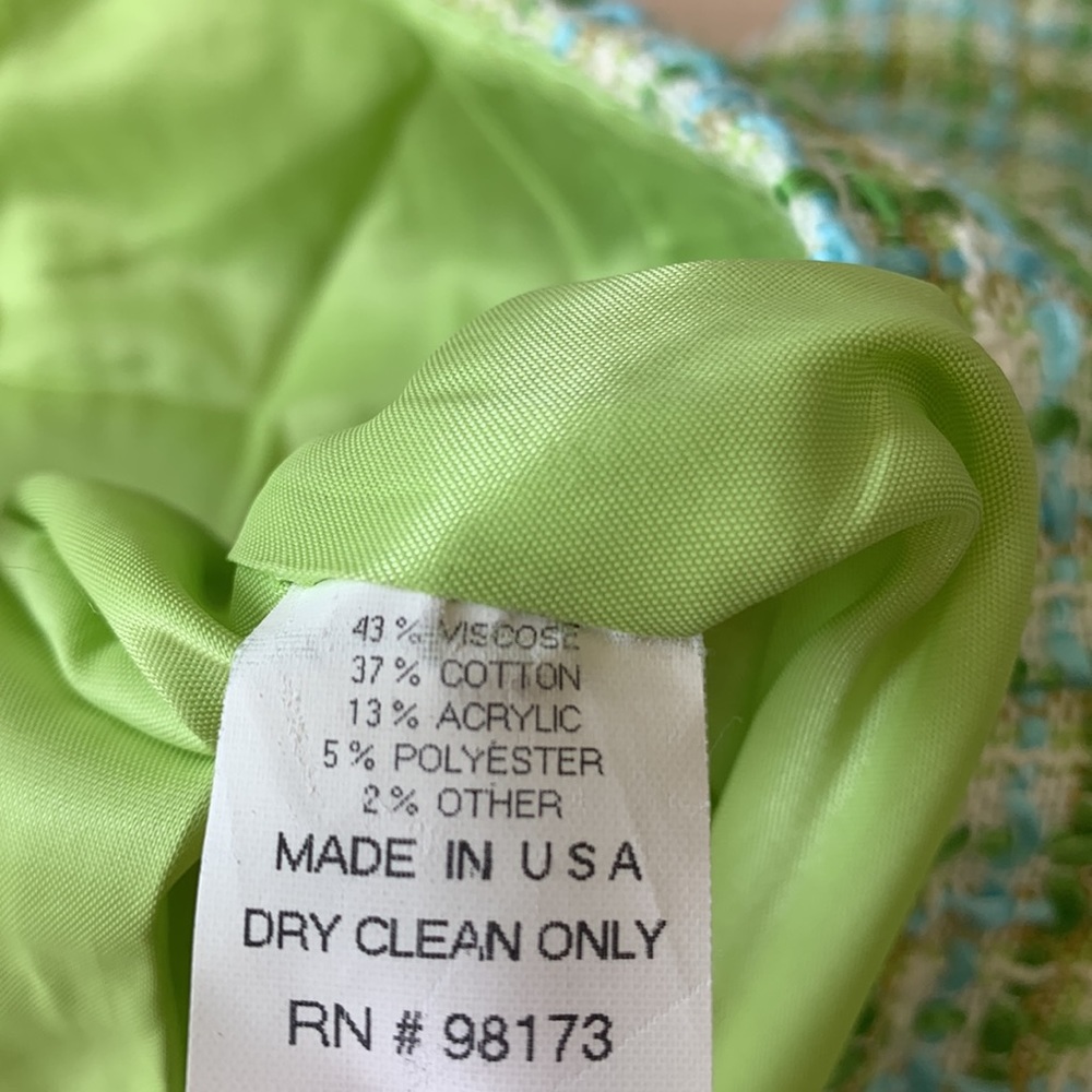 Worth Plaid Tweed Lime Green and Baby Blue Ruffle Mini Skirt Clueless Size 4 - Picture 9 of 10